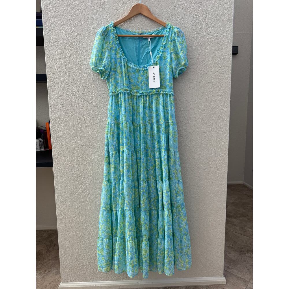 NEW LIKELY $258 Blue Floral Chloe Tiered Midi Dress - Picture 5 of 7